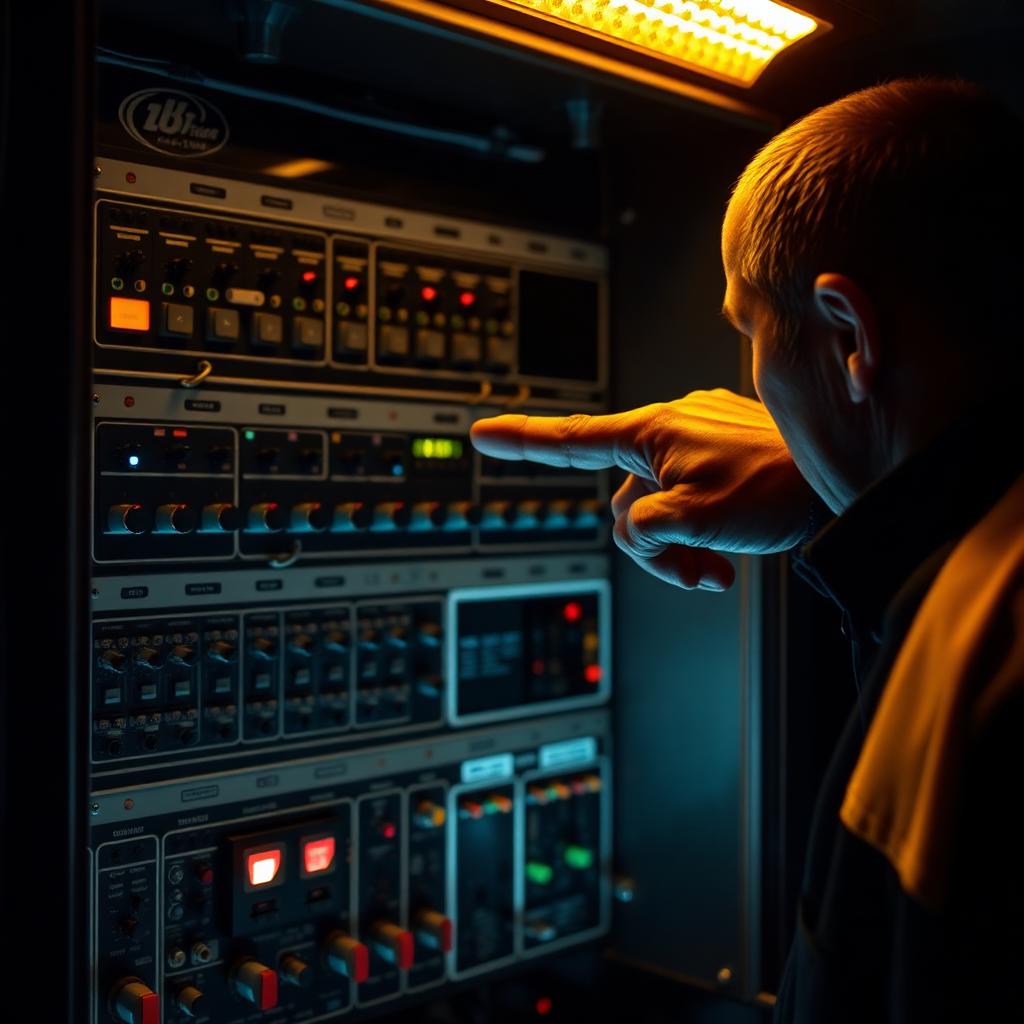 Engineer inspecting a lift controller cabinet