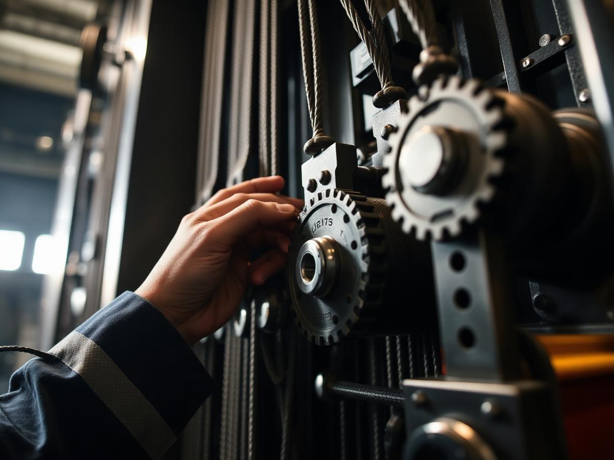 Engineer inspecting lift machinery